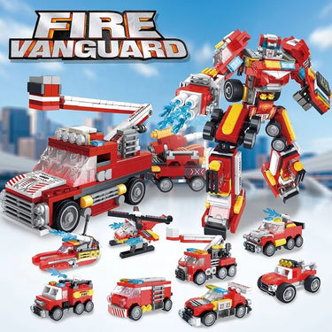 8 IN 2 DIY FIRE ROBOT TRUCK BUILDING BLOCKS
